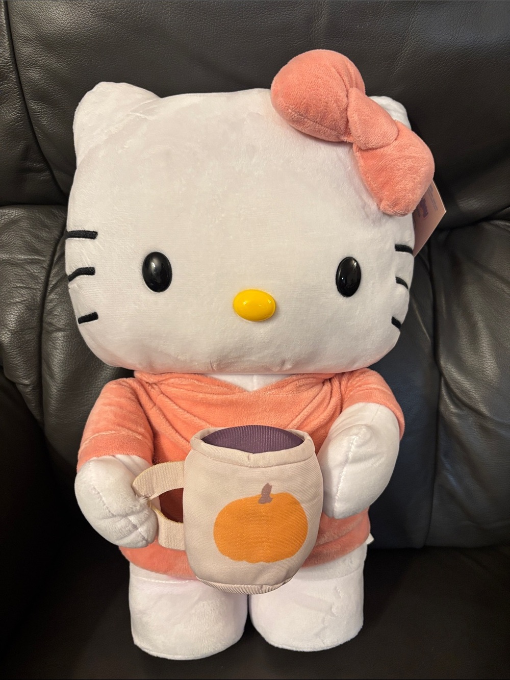 Hello Kitty Plush Greeter in Peach and White with Pumpkin Mug